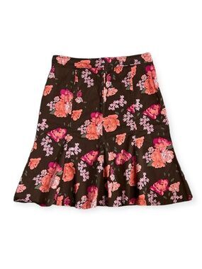 TOGO Brown Vintage Floral Pleated Ruffle Skirt Size